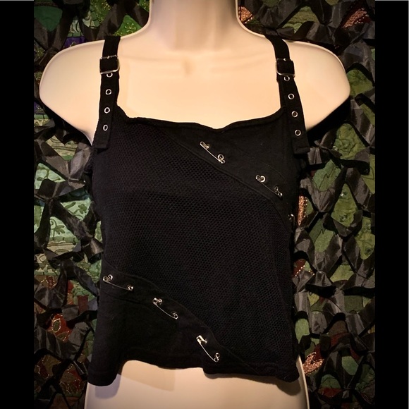 Lip Service Tops - RARE AF 2002ish Lip Service Fishnet/Safety pin Tank with adjustable straps EUC